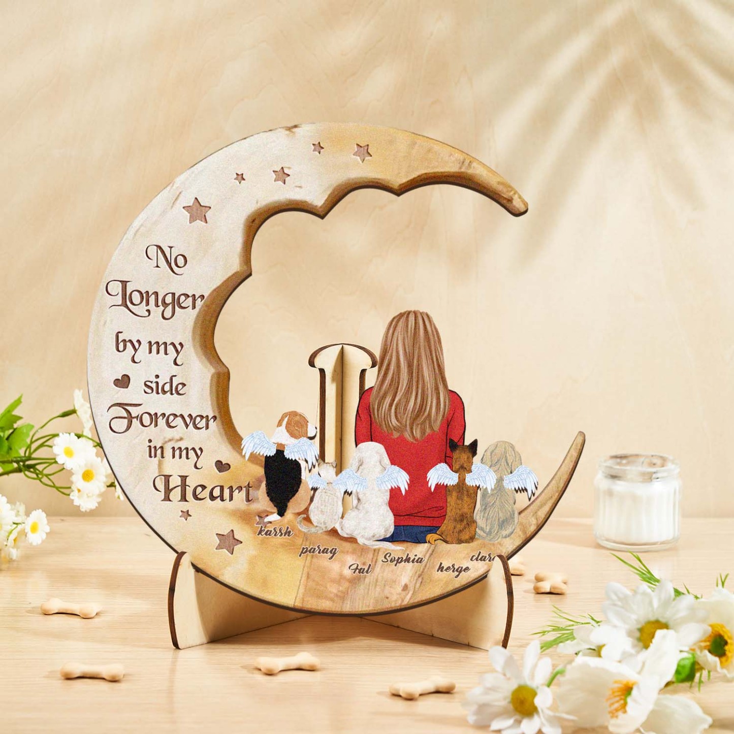 Custom Memorial Dog Moon Wooden Art Memorial Gift Idea for Cat Home Decorations - soufeelmy