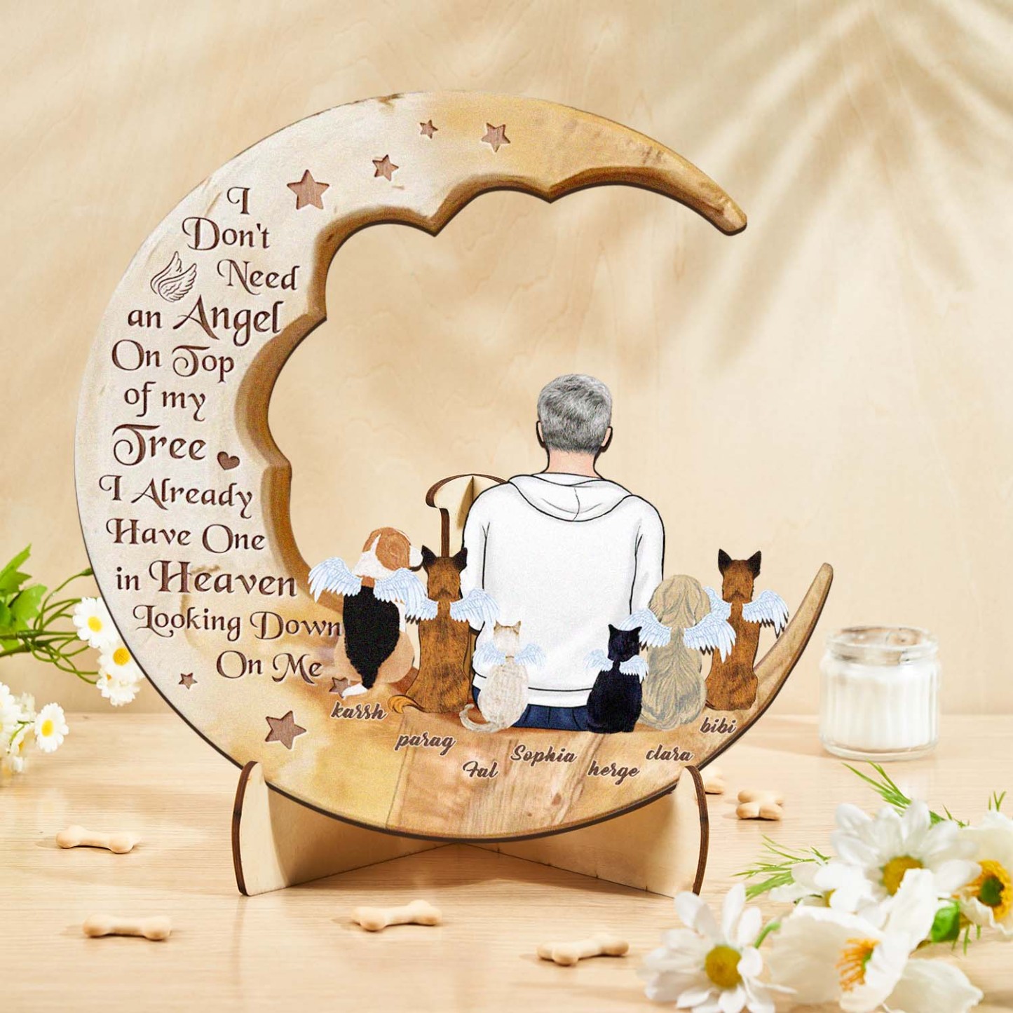 Custom Memorial Dog Moon Wooden Art Memorial Gift Idea for Cat Home Decorations - soufeelmy