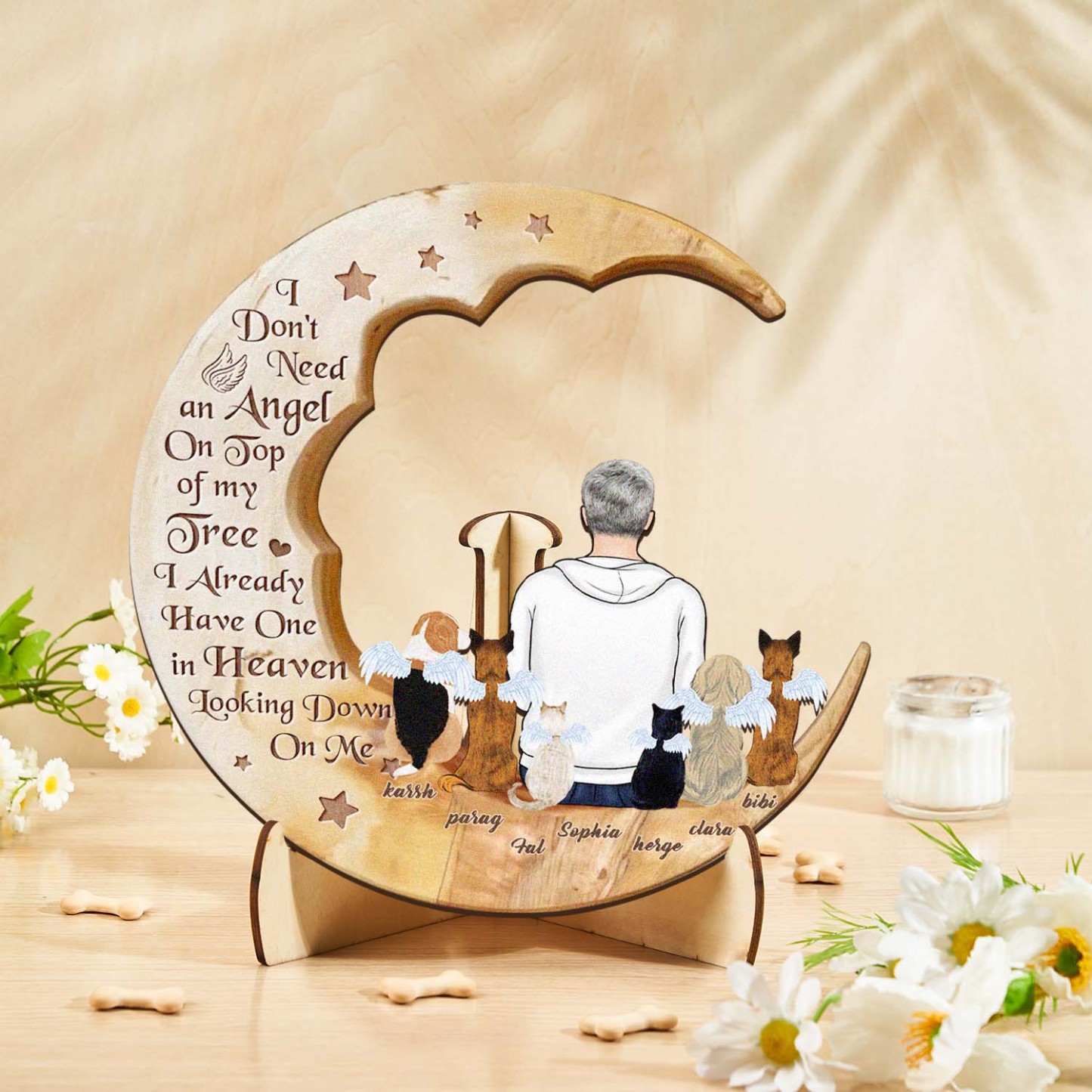 Custom Memorial Dog Moon Wooden Art Memorial Gift Idea for Cat Home Decorations - soufeelmy