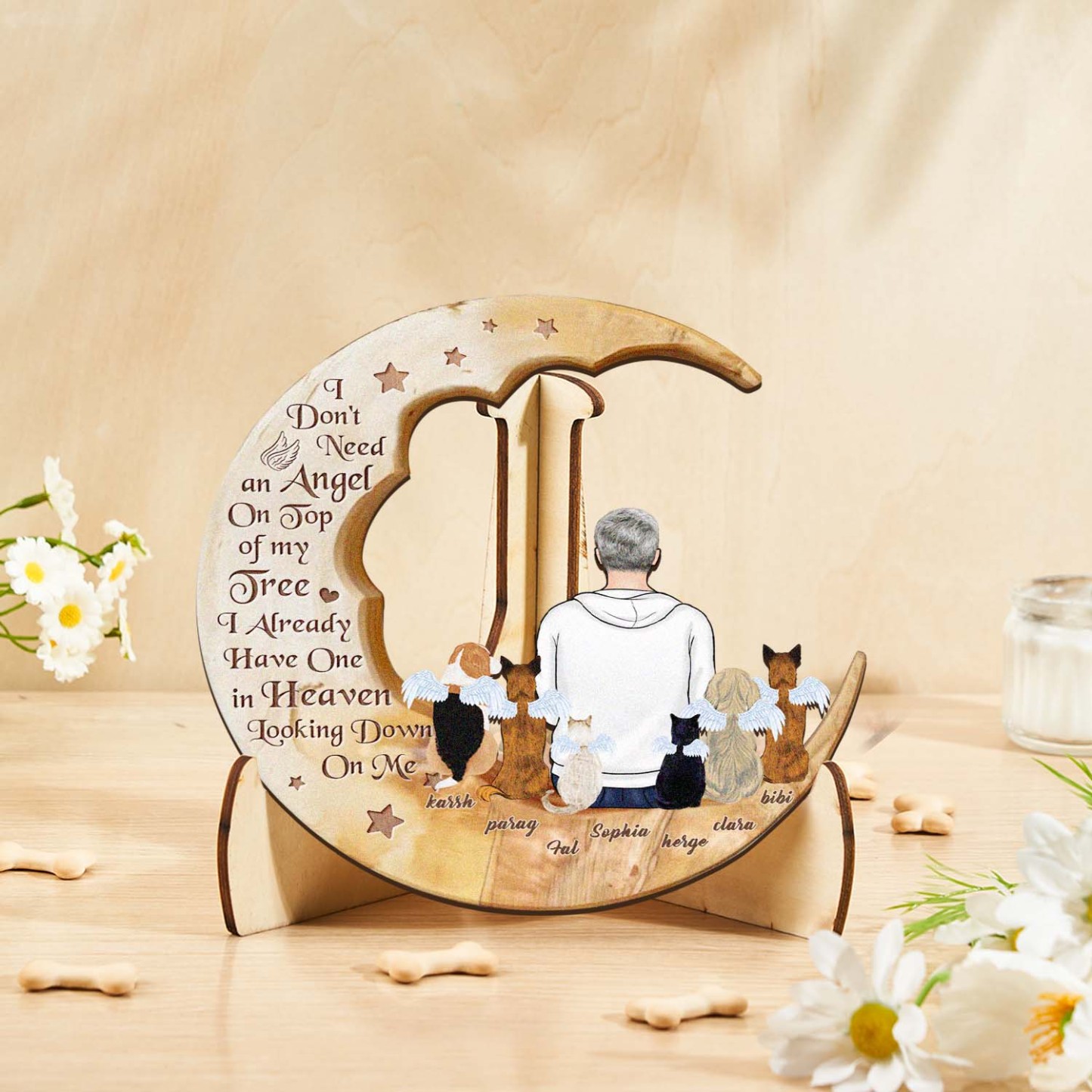 Custom Memorial Dog Moon Wooden Art Memorial Gift Idea for Cat Home Decorations - soufeelmy