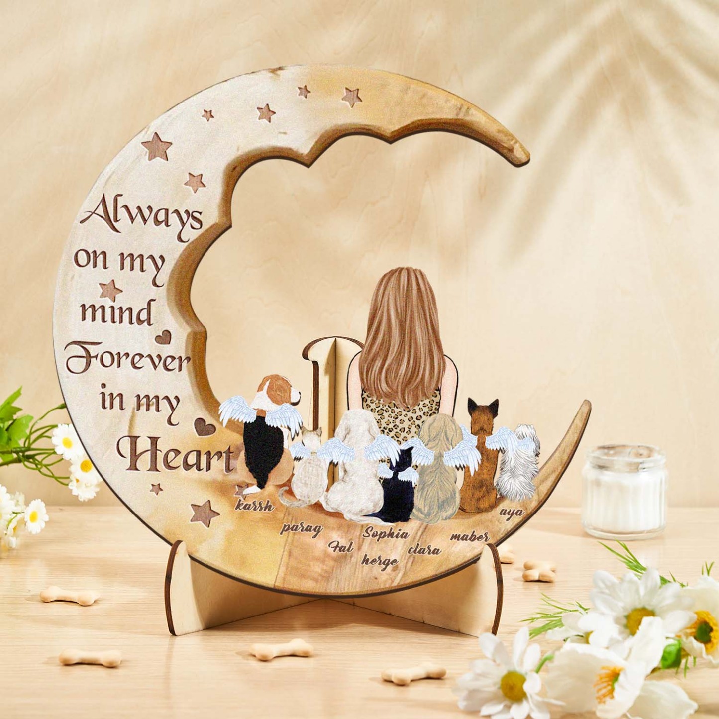 Custom Memorial Dog Moon Wooden Art Memorial Gift Idea for Cat Home Decorations - soufeelmy