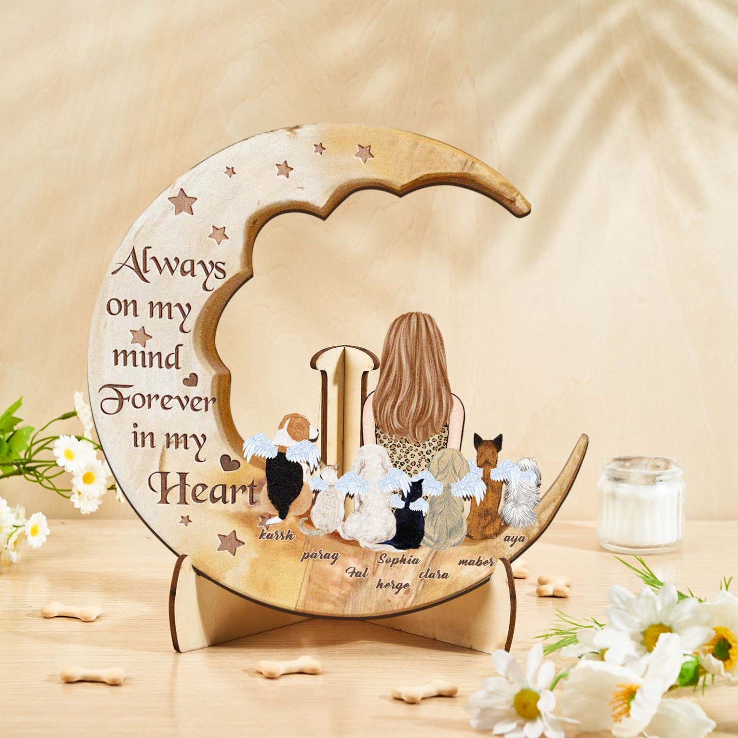 Custom Memorial Dog Moon Wooden Art Memorial Gift Idea for Cat Home Decorations - soufeelmy