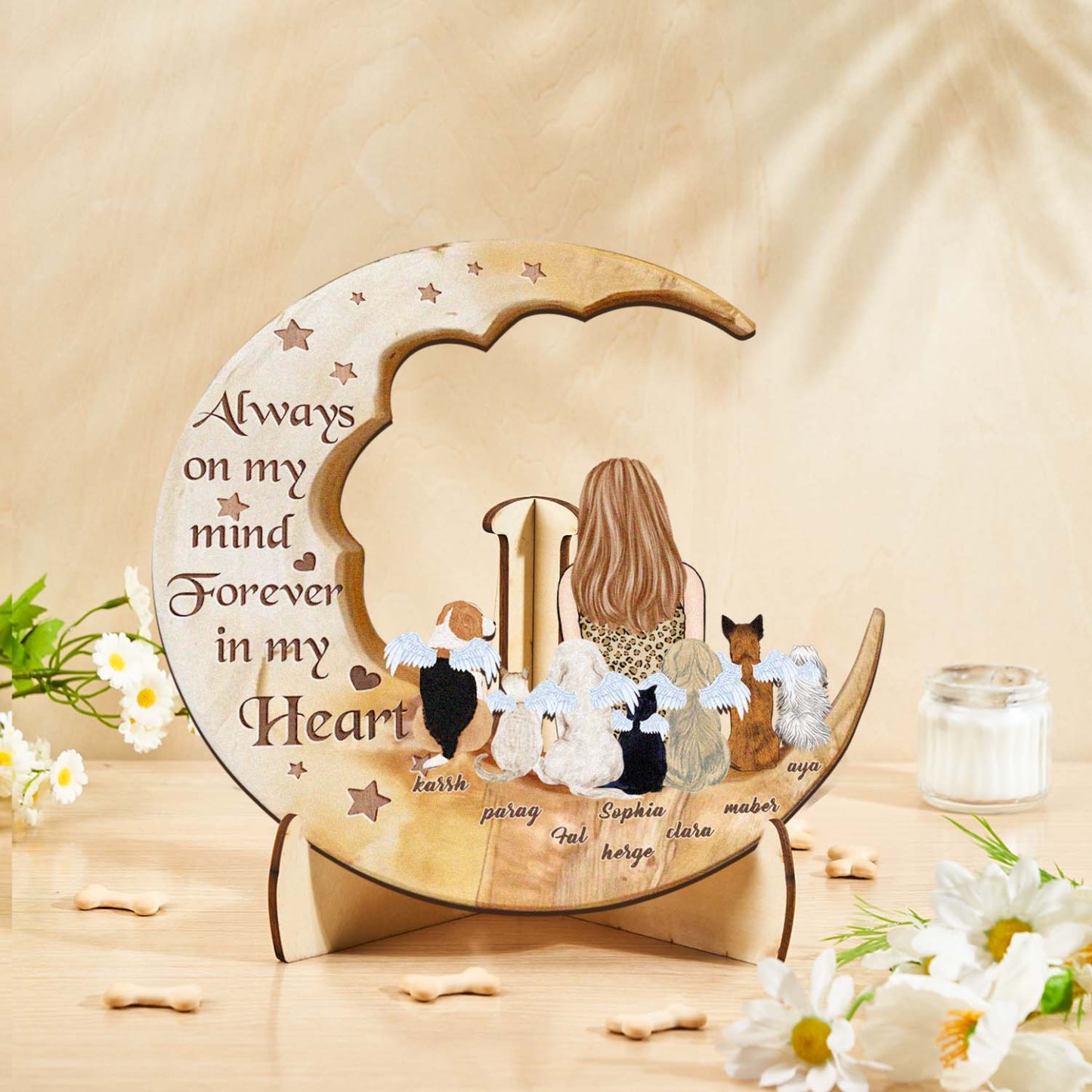 Custom Memorial Dog Moon Wooden Art Memorial Gift Idea for Cat Home Decorations - soufeelmy