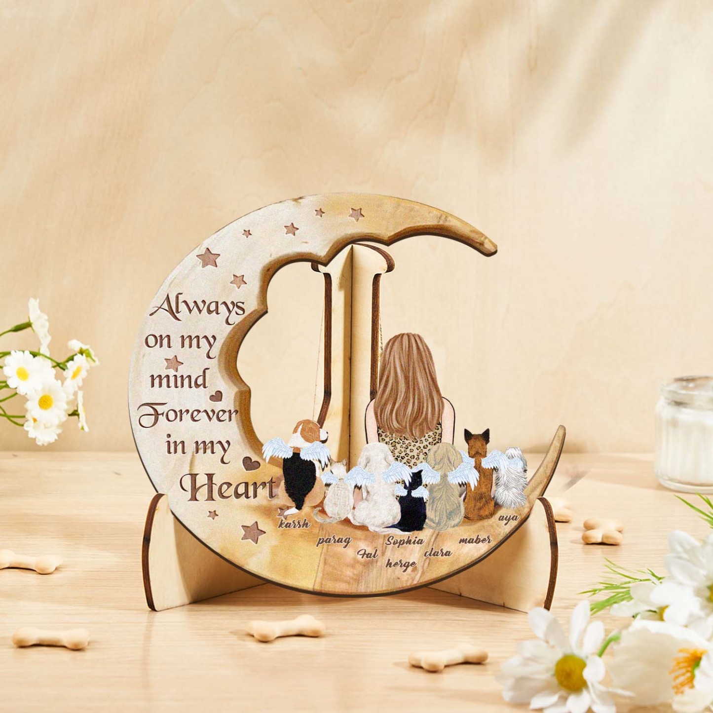 Custom Memorial Dog Moon Wooden Art Memorial Gift Idea for Cat Home Decorations - soufeelmy