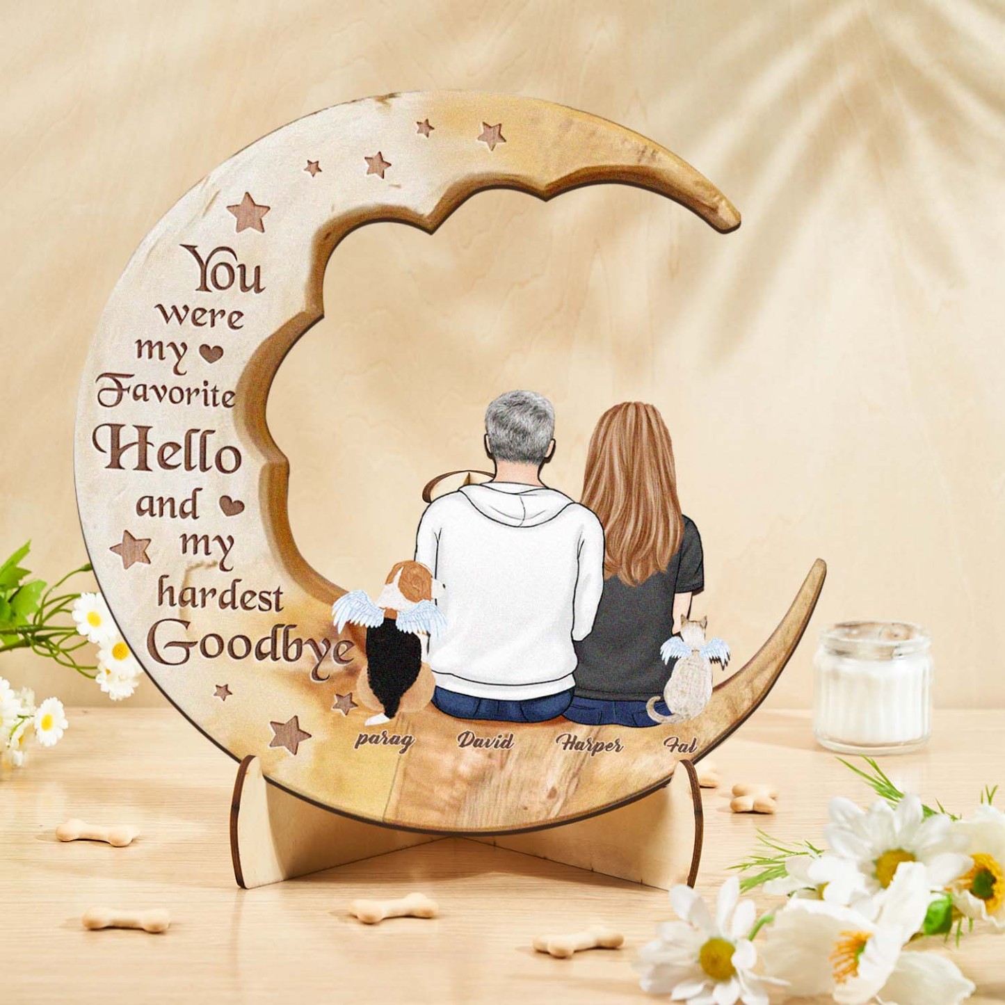 Custom Memorial Dog Moon Wooden Art Memorial Gift Idea for Cat Home Decorations - soufeelmy