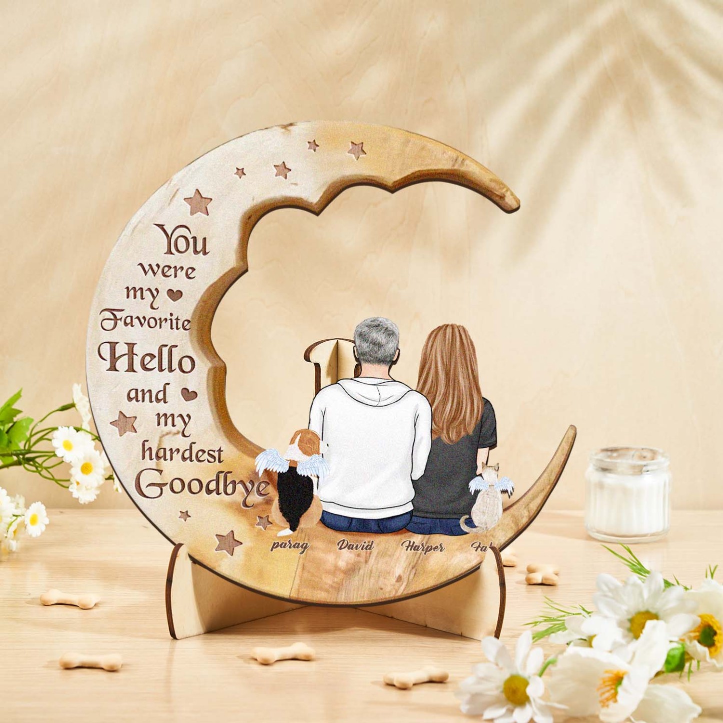 Custom Memorial Dog Moon Wooden Art Memorial Gift Idea for Cat Home Decorations - soufeelmy