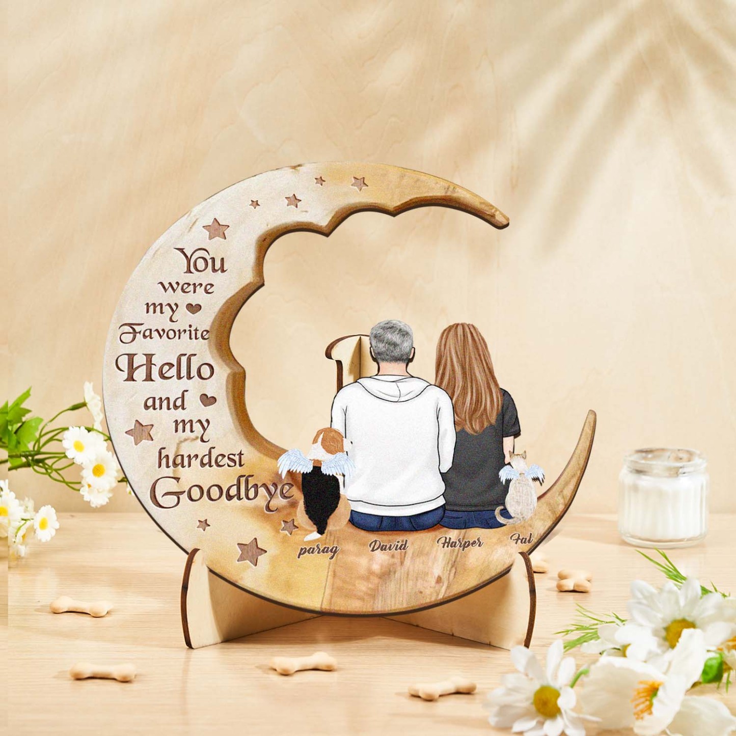 Custom Memorial Dog Moon Wooden Art Memorial Gift Idea for Cat Home Decorations - soufeelmy