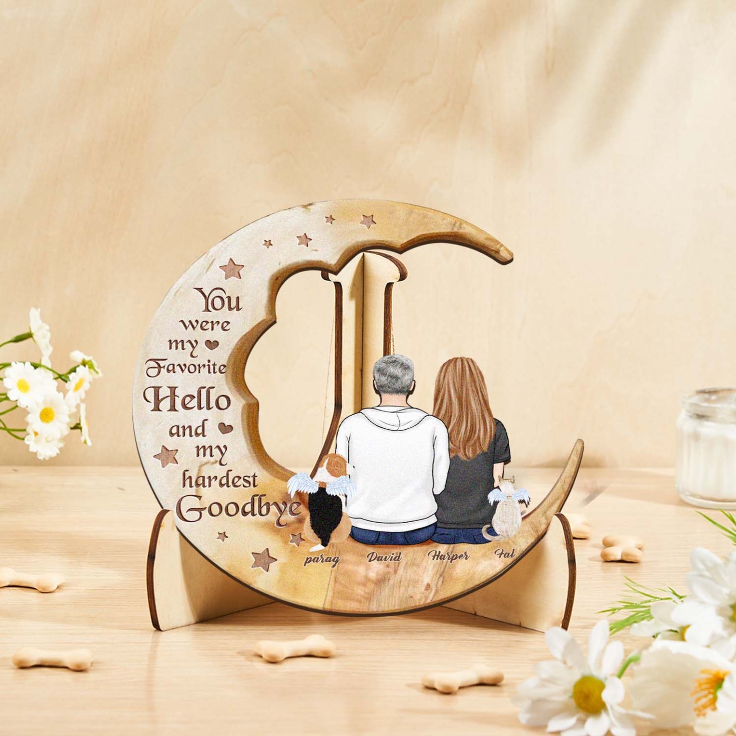 Custom Memorial Dog Moon Wooden Art Memorial Gift Idea for Cat Home Decorations - soufeelmy