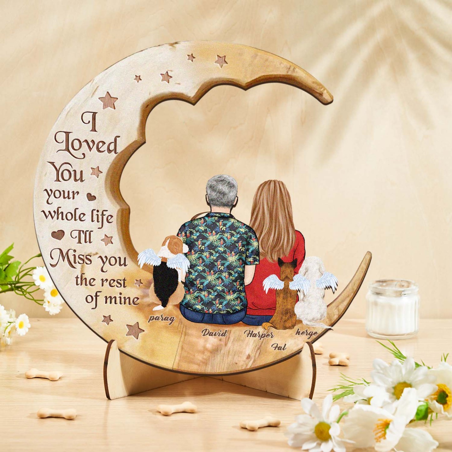 Custom Memorial Dog Moon Wooden Art Memorial Gift Idea for Cat Home Decorations - soufeelmy