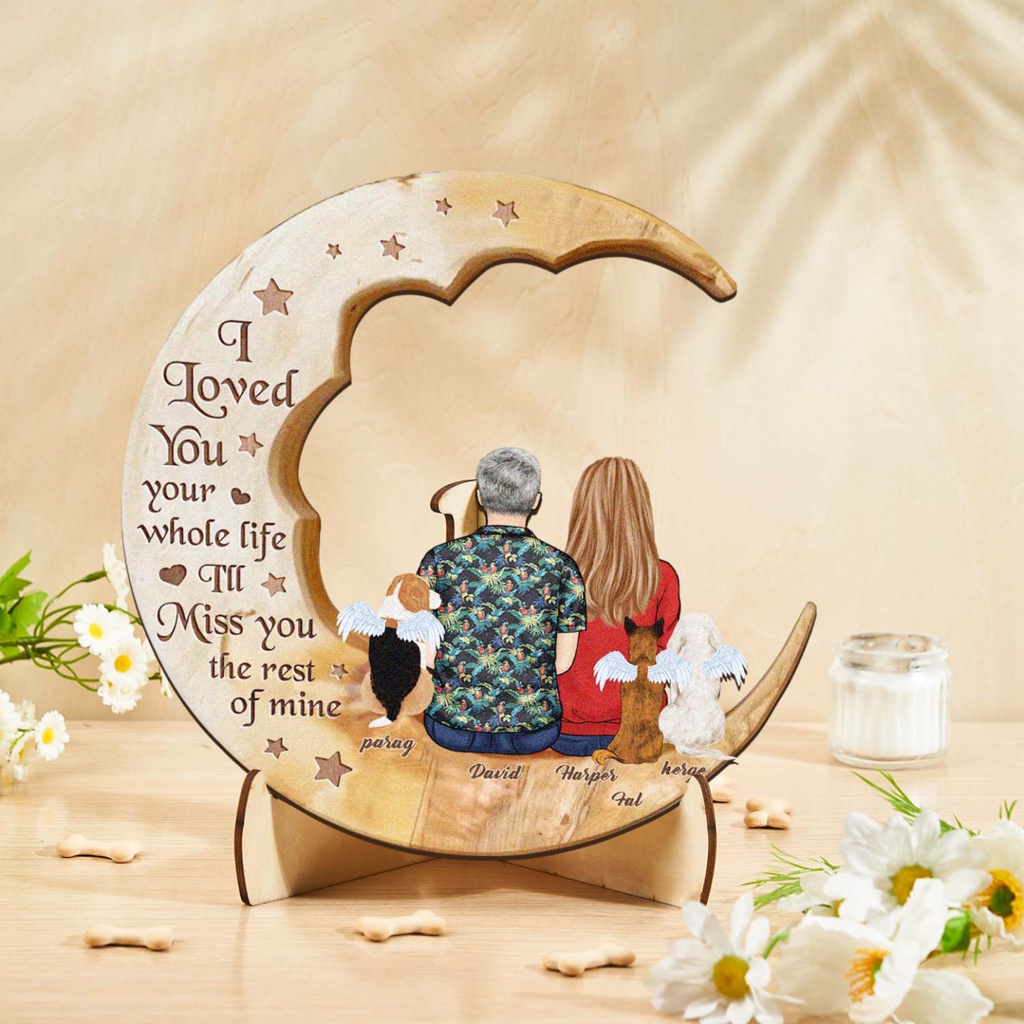 Custom Memorial Dog Moon Wooden Art Memorial Gift Idea for Cat Home Decorations - soufeelmy