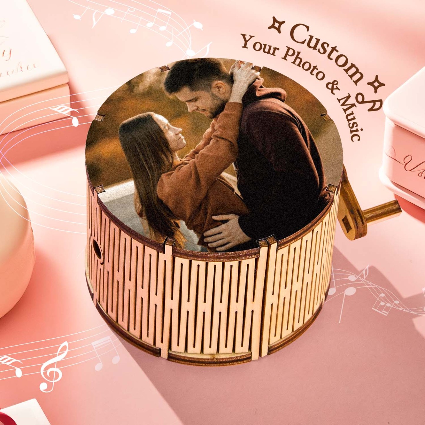 Custom Photo Cylindrical Hand Crank Music Box Can Play Music Without Phone - soufeelmy