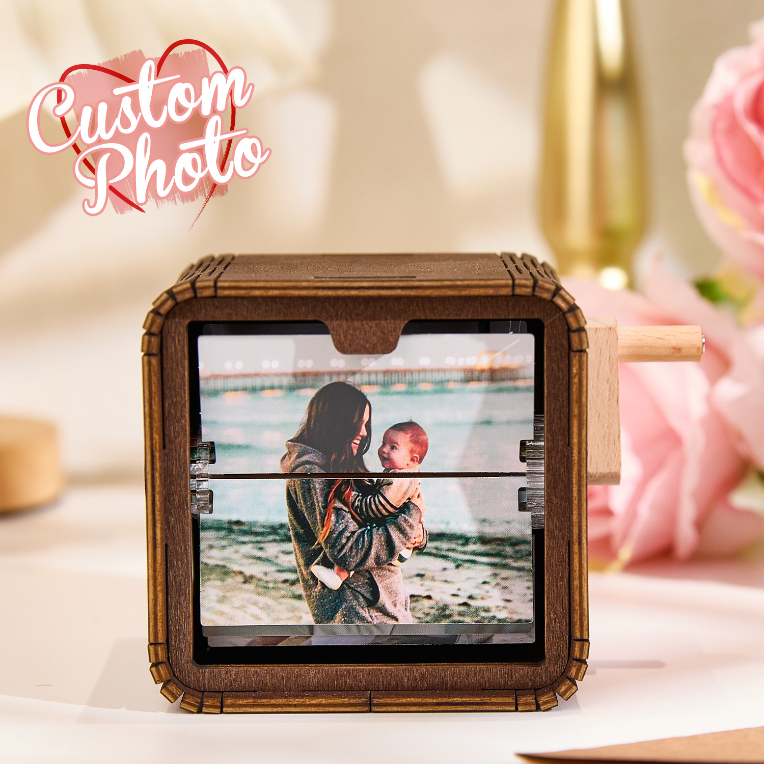 Custom 16 Photos Music Flipbook Frame Animation Machine Mechanical Hand-cranked Photo Album with Light Unique Mother's Day Gifts - soufeelmy