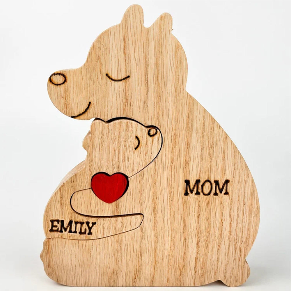 Custom Names Wooden Single Parent Bears Family Block Puzzle Home Decor Gifts - soufeelmy