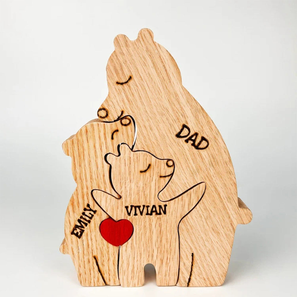 Custom Names Wooden Single Parent Bears Family Block Puzzle Home Decor Gifts - soufeelmy