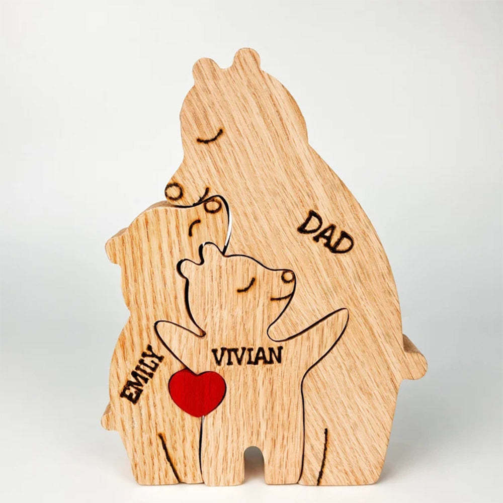 Custom Names Wooden Single Parent Bears Family Block Puzzle Home Decor Gifts - soufeelmy
