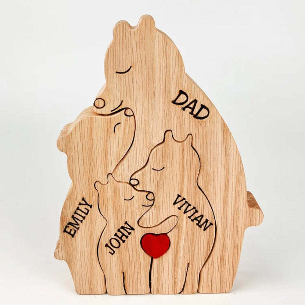 Custom Names Wooden Single Parent Bears Family Block Puzzle Home Decor Gifts - soufeelmy