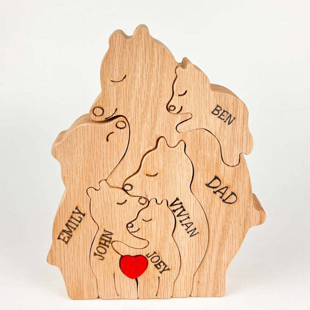 Custom Names Wooden Single Parent Bears Family Block Puzzle Home Decor Gifts - soufeelmy