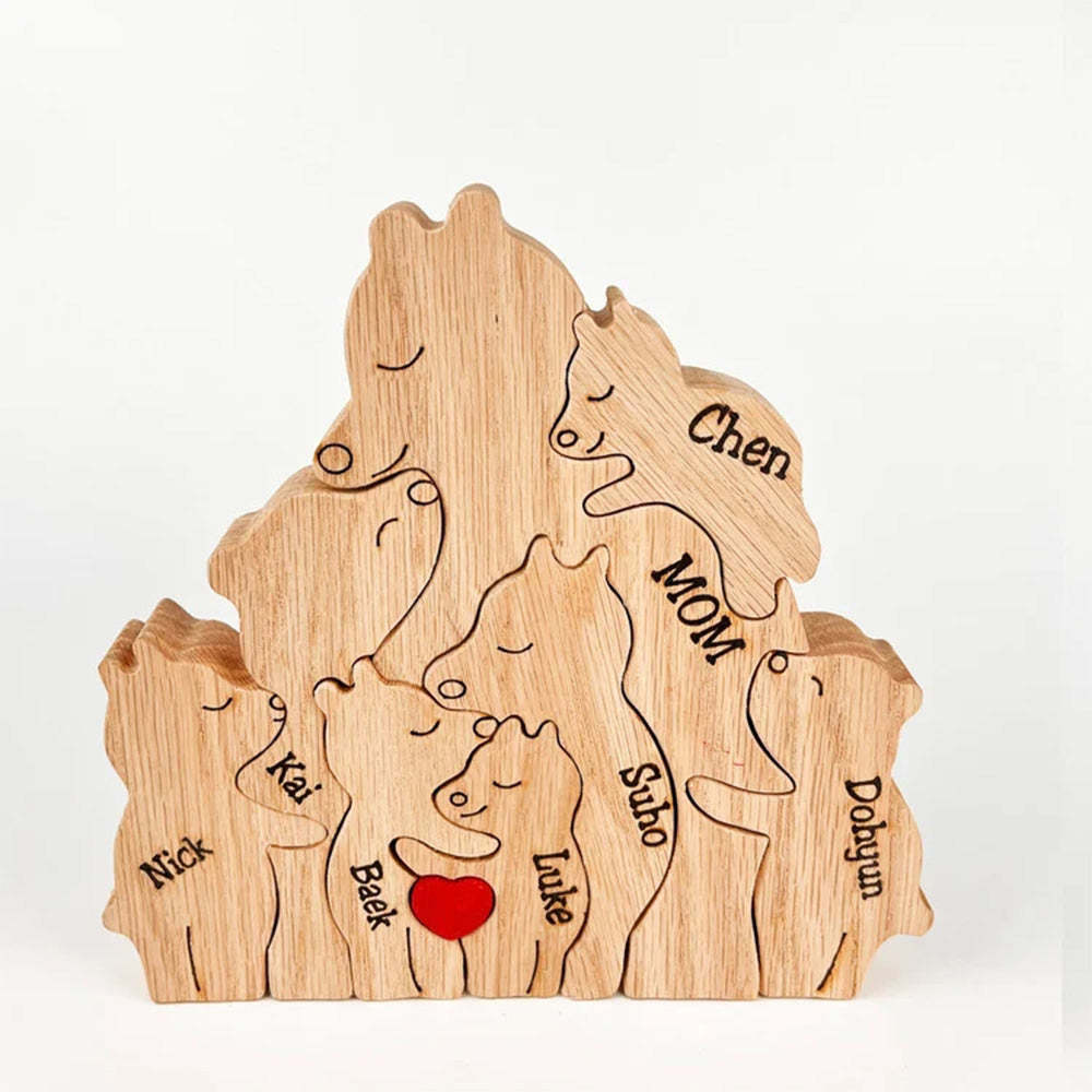 Custom Names Wooden Single Parent Bears Family Block Puzzle Home Decor Gifts - soufeelmy