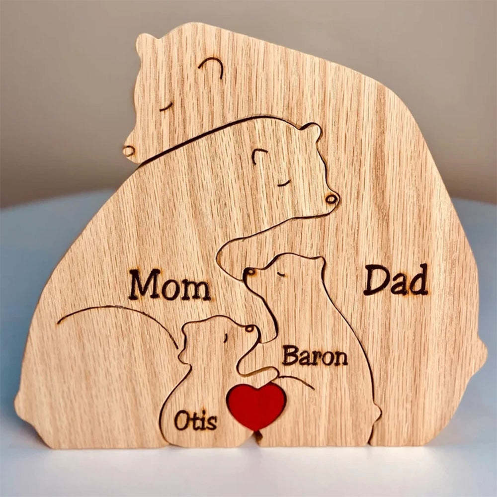 Custom Names Wooden Bears Family Block Puzzle Home Decor Gifts - soufeelmy