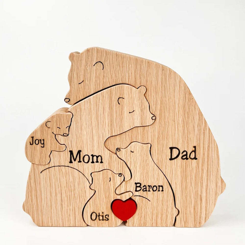 Custom Names Wooden Bears Family Block Puzzle Home Decor Gifts - soufeelmy