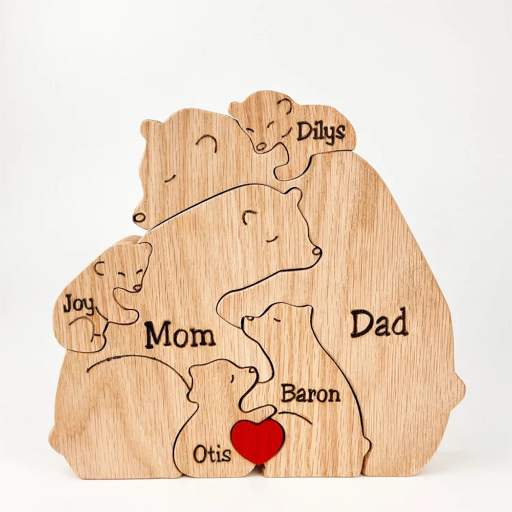 Custom Names Wooden Bears Family Block Puzzle Home Decor Gifts - soufeelmy
