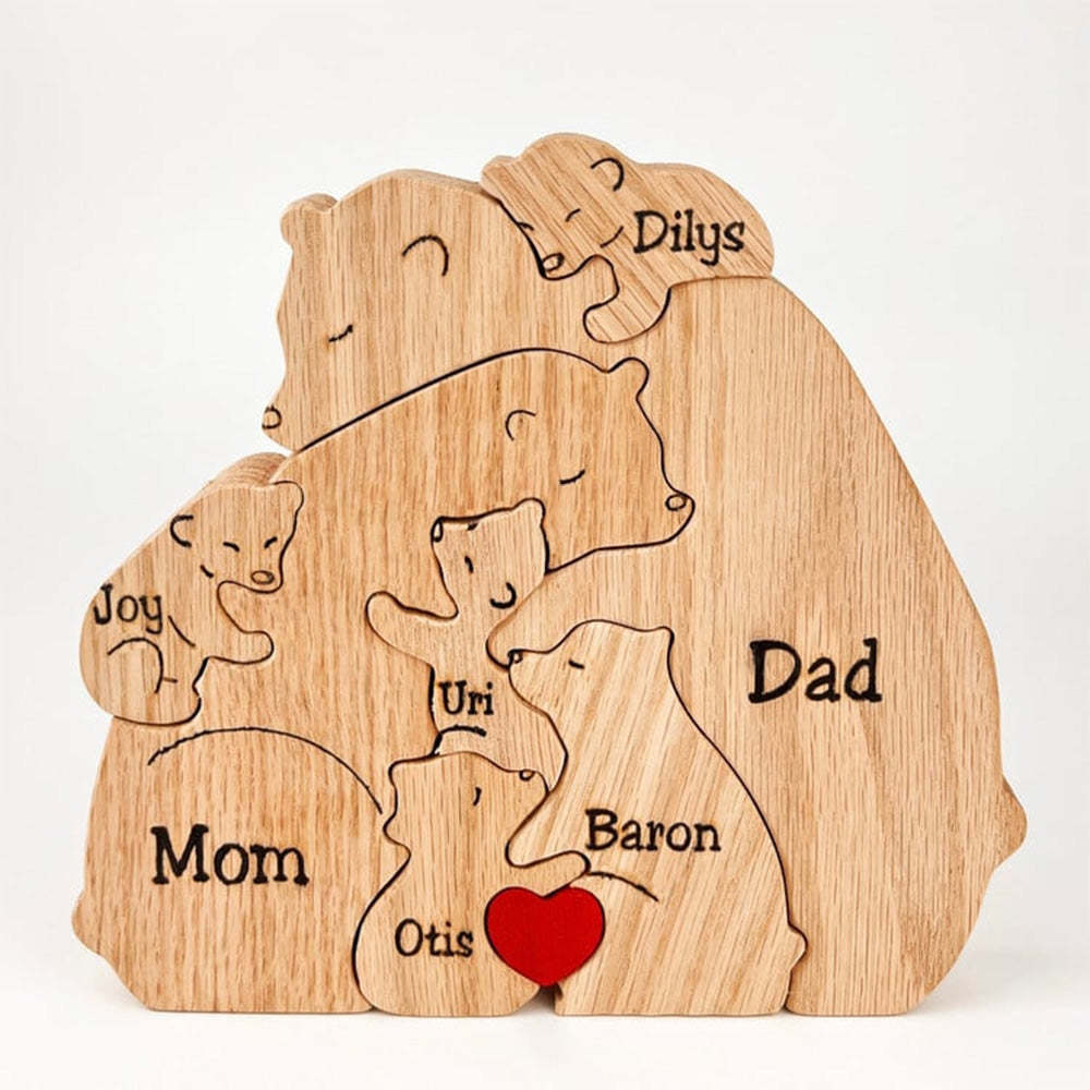 Custom Names Wooden Bears Family Block Puzzle Home Decor Gifts - soufeelmy