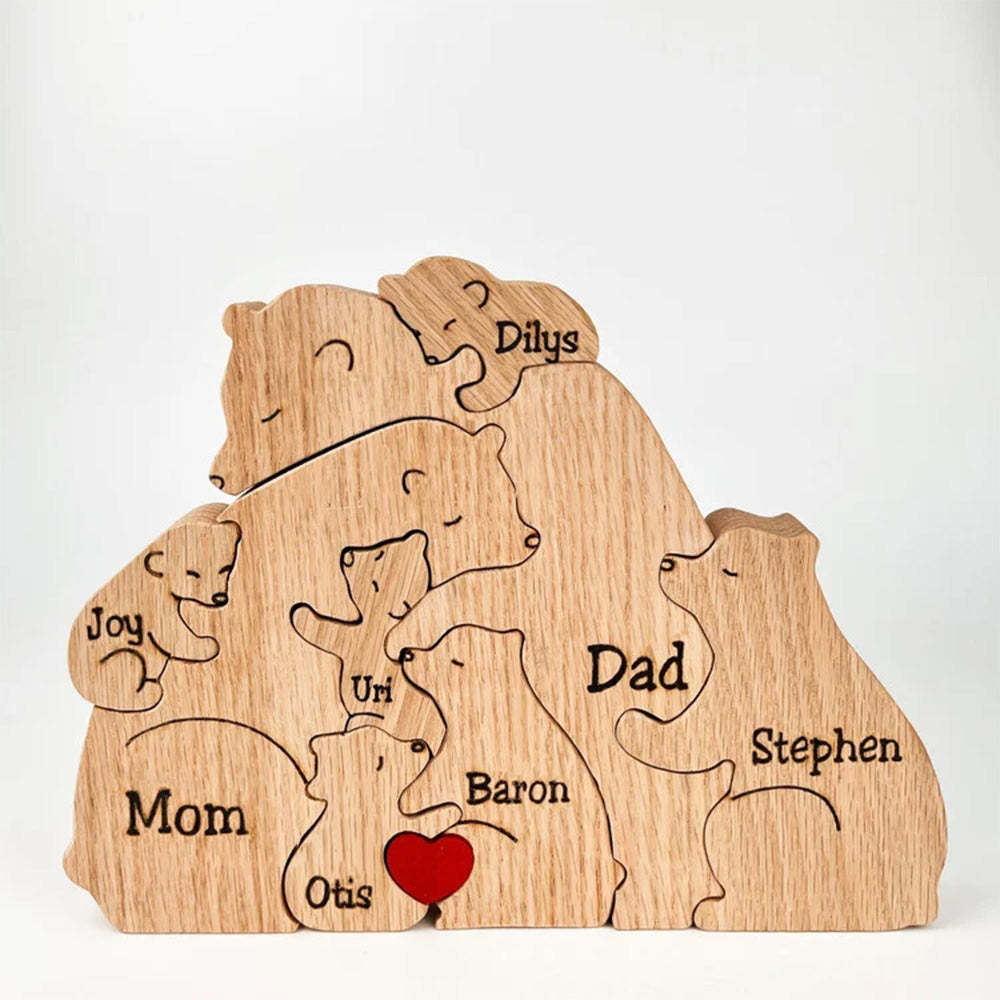 Custom Names Wooden Bears Family Block Puzzle Home Decor Gifts - soufeelmy