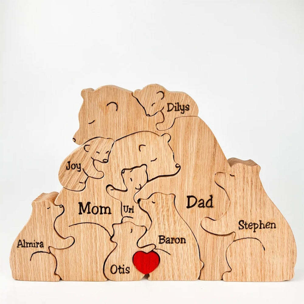 Custom Names Wooden Bears Family Block Puzzle Home Decor Gifts - soufeelmy