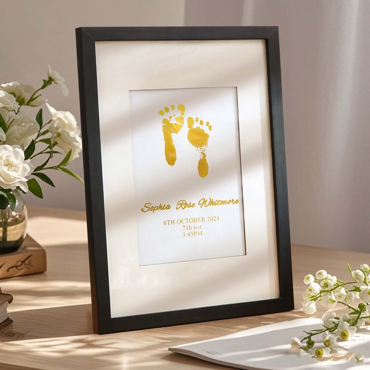 Personalised Foiled Baby Hand & Footprint Artwork A Good Gift - soufeelmy