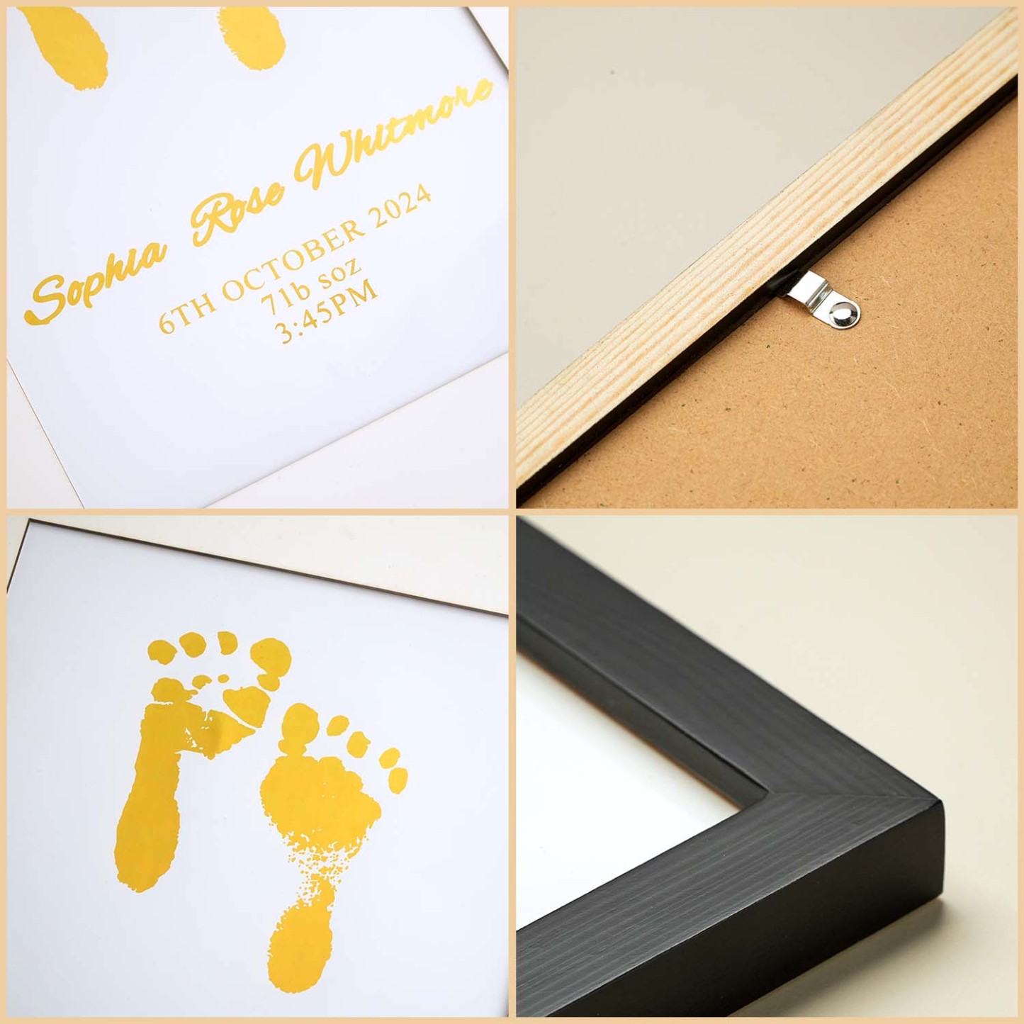 Personalised Foiled Baby Hand & Footprint Artwork A Good Gift - soufeelmy