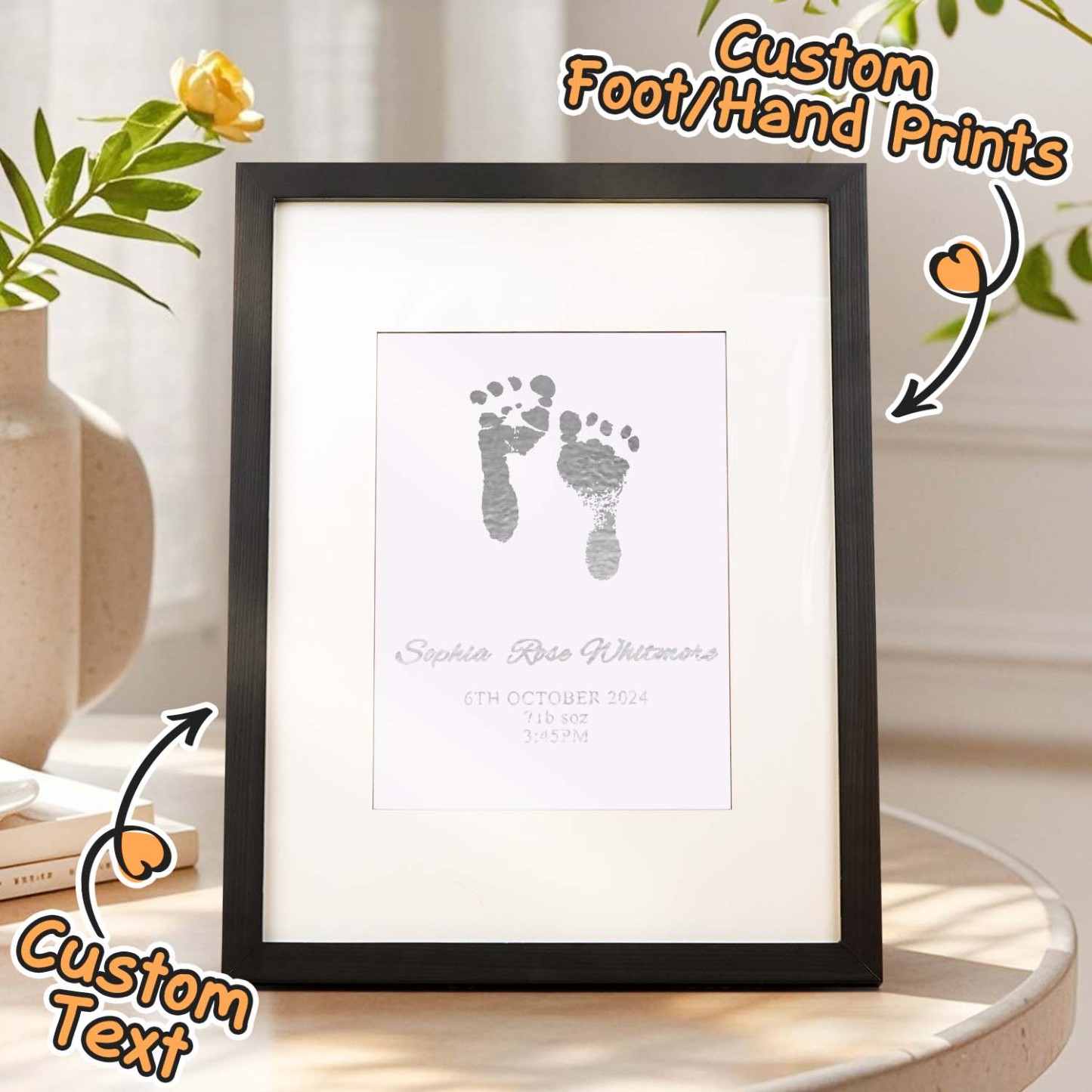 Personalised Foiled Baby Hand & Footprint Artwork A Good Gift - soufeelmy