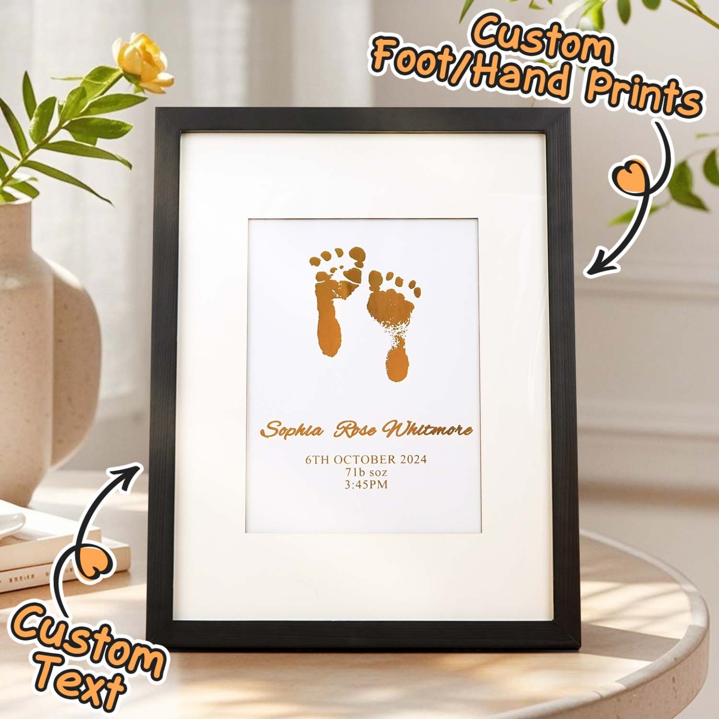 Personalised Foiled Baby Hand & Footprint Artwork A Good Gift - soufeelmy