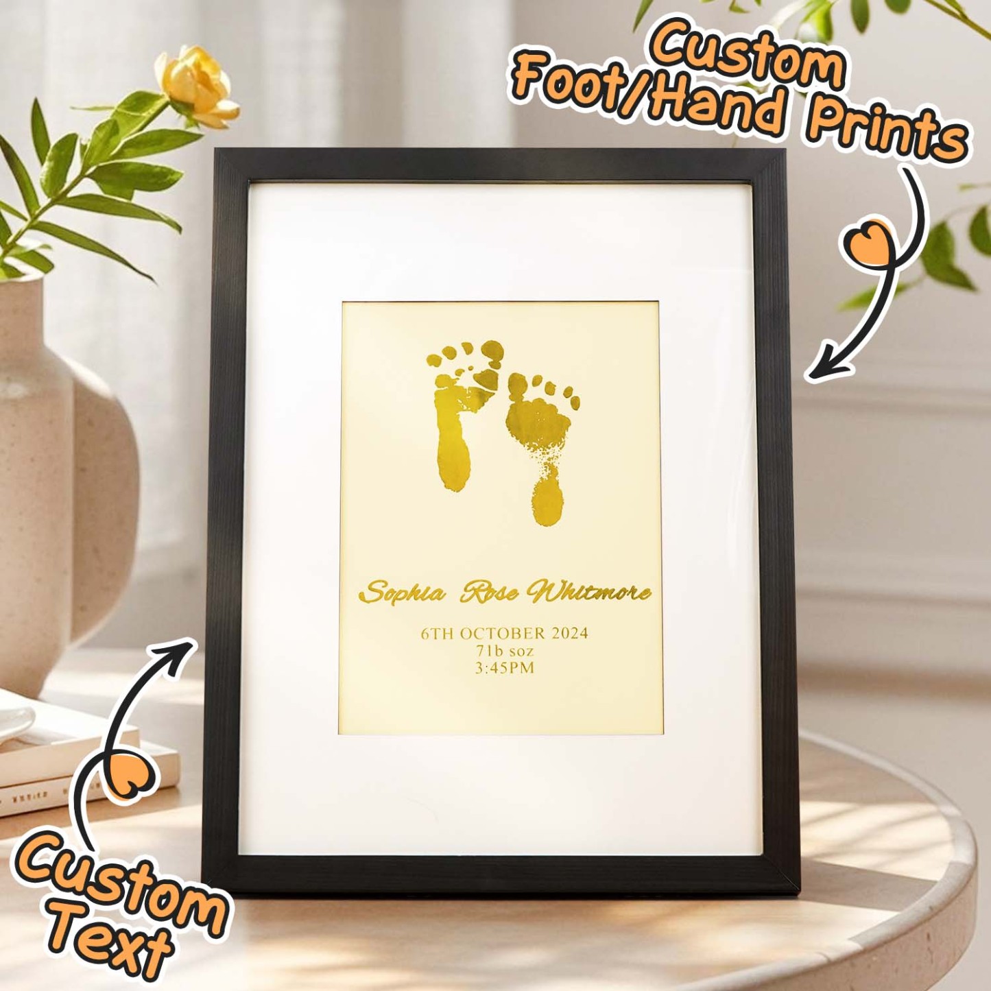 Personalised Foiled Baby Hand & Footprint Artwork A Good Gift - soufeelmy