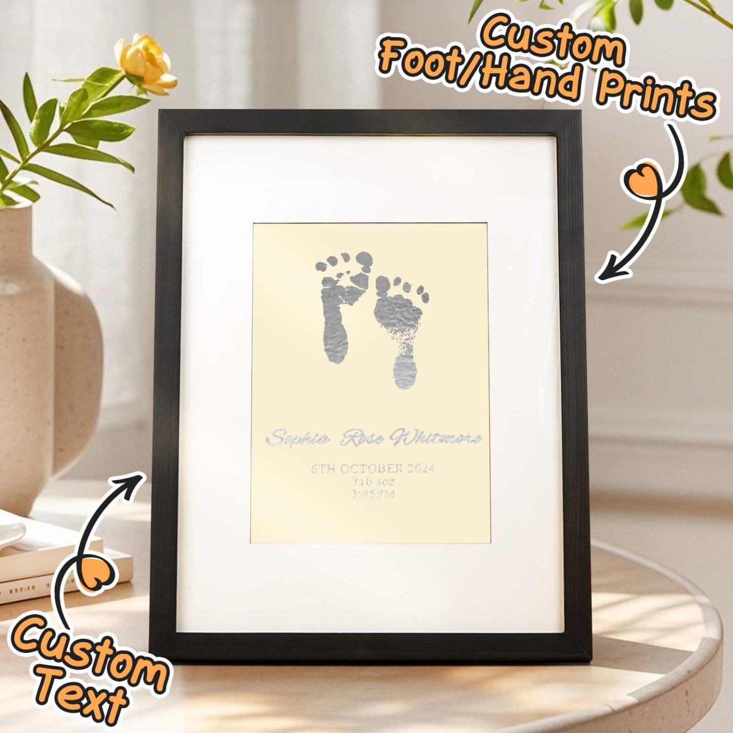 Personalised Foiled Baby Hand & Footprint Artwork A Good Gift - soufeelmy