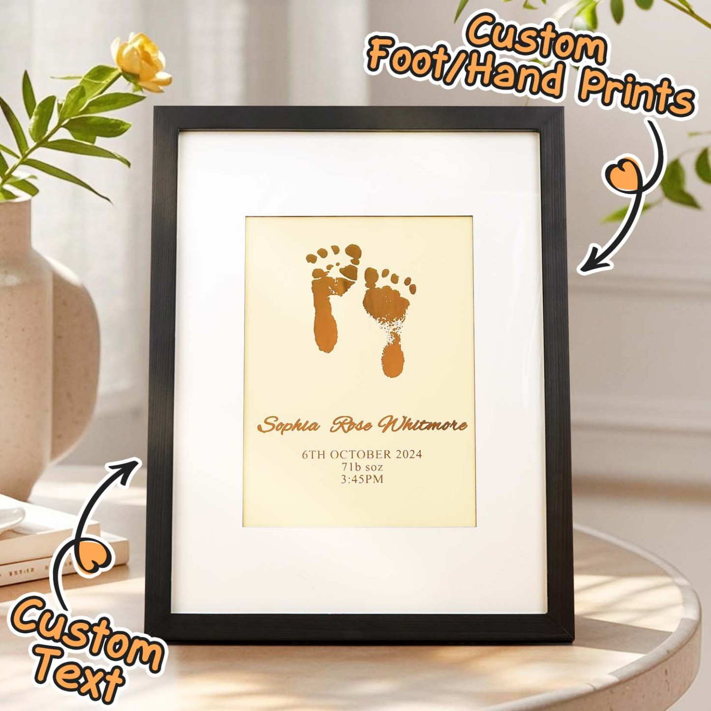 Personalised Foiled Baby Hand & Footprint Artwork A Good Gift - soufeelmy