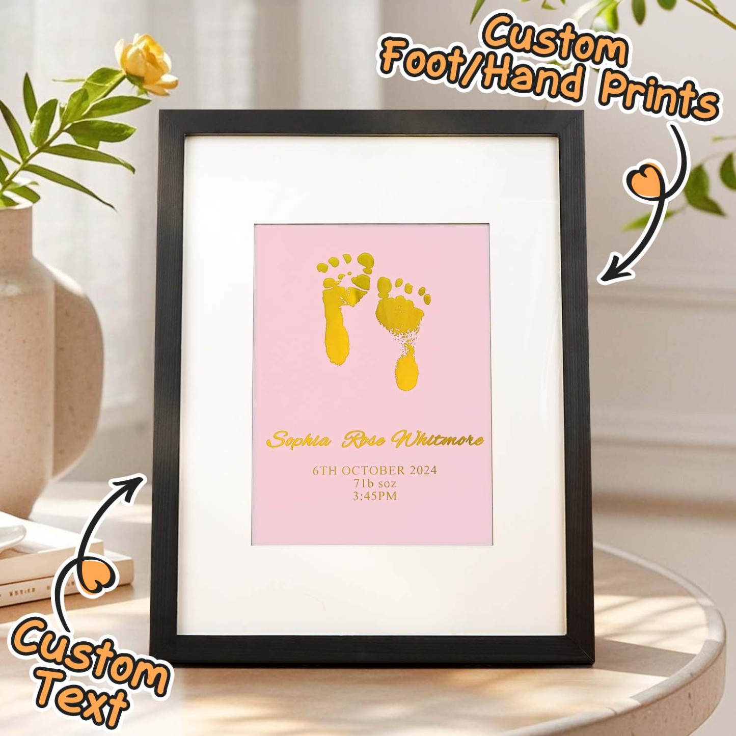 Personalised Foiled Baby Hand & Footprint Artwork A Good Gift - soufeelmy