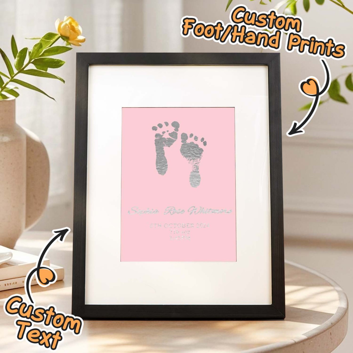 Personalised Foiled Baby Hand & Footprint Artwork A Good Gift - soufeelmy