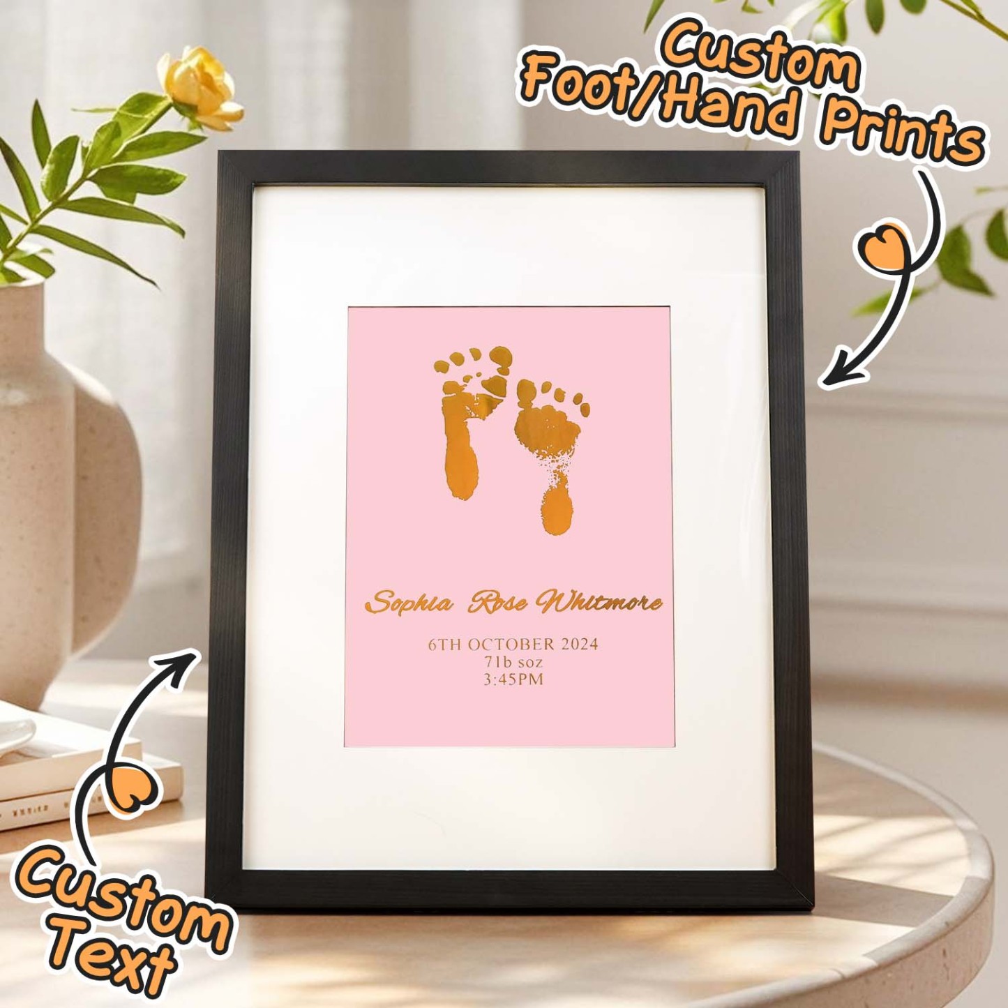 Personalised Foiled Baby Hand & Footprint Artwork A Good Gift - soufeelmy