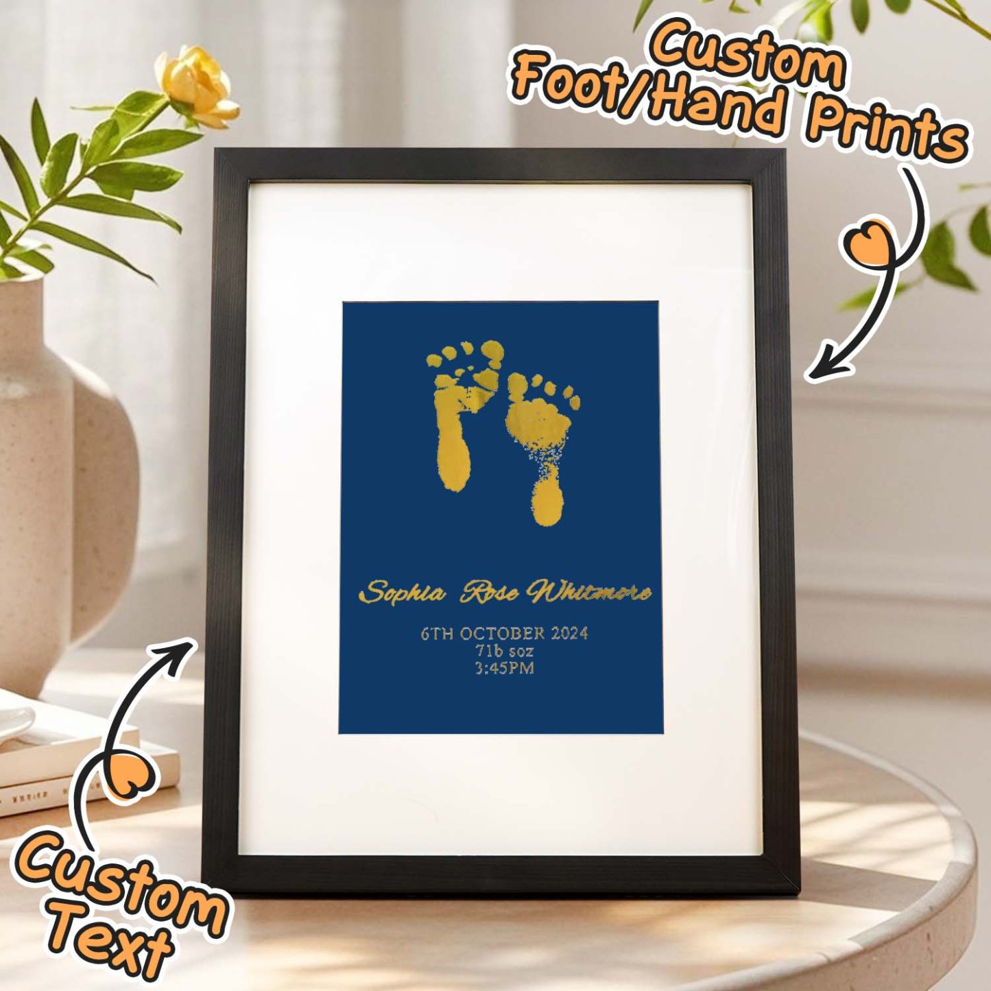 Personalised Foiled Baby Hand & Footprint Artwork A Good Gift - soufeelmy