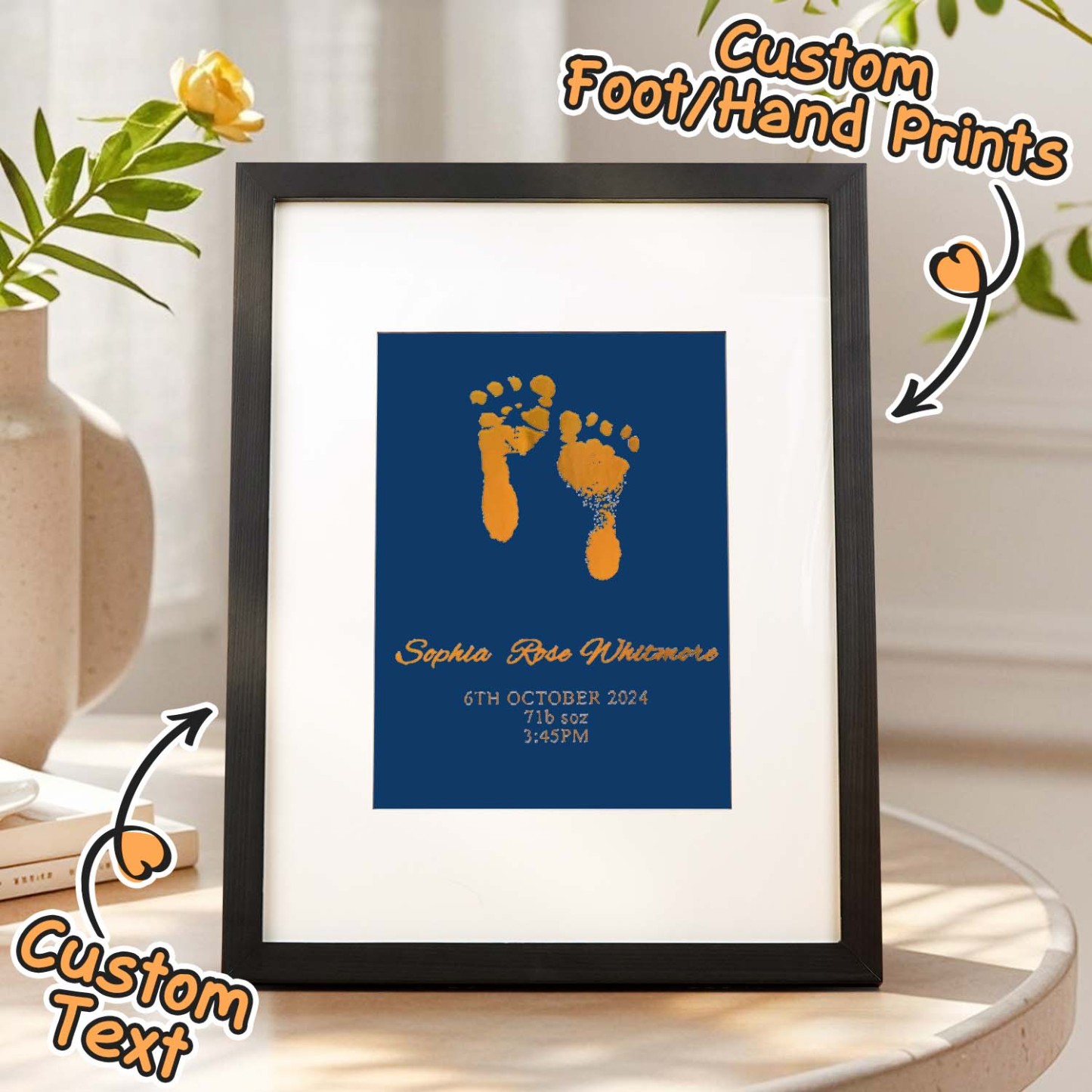 Personalised Foiled Baby Hand & Footprint Artwork A Good Gift - soufeelmy