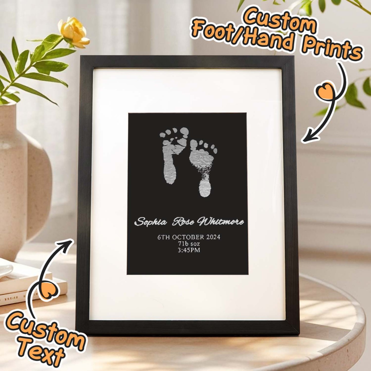 Personalised Foiled Baby Hand & Footprint Artwork A Good Gift - soufeelmy