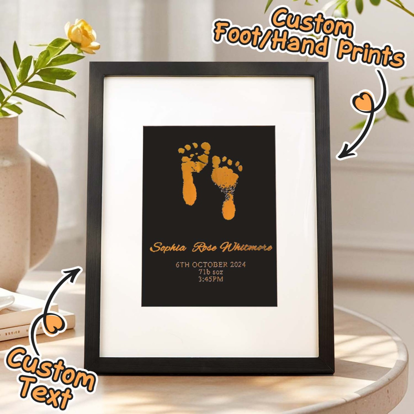 Personalised Foiled Baby Hand & Footprint Artwork A Good Gift - soufeelmy