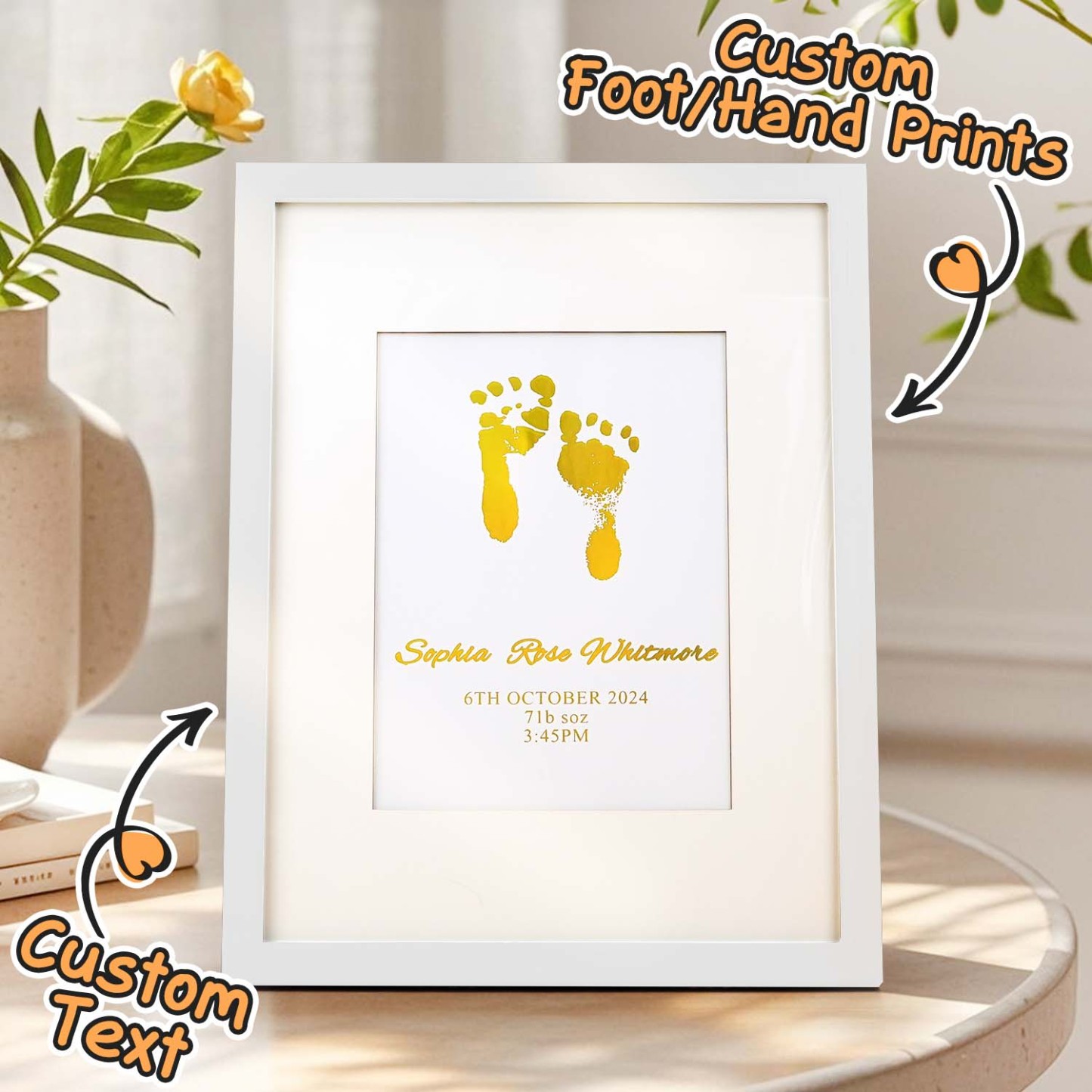 Personalised Foiled Baby Hand & Footprint Artwork A Good Gift - soufeelmy