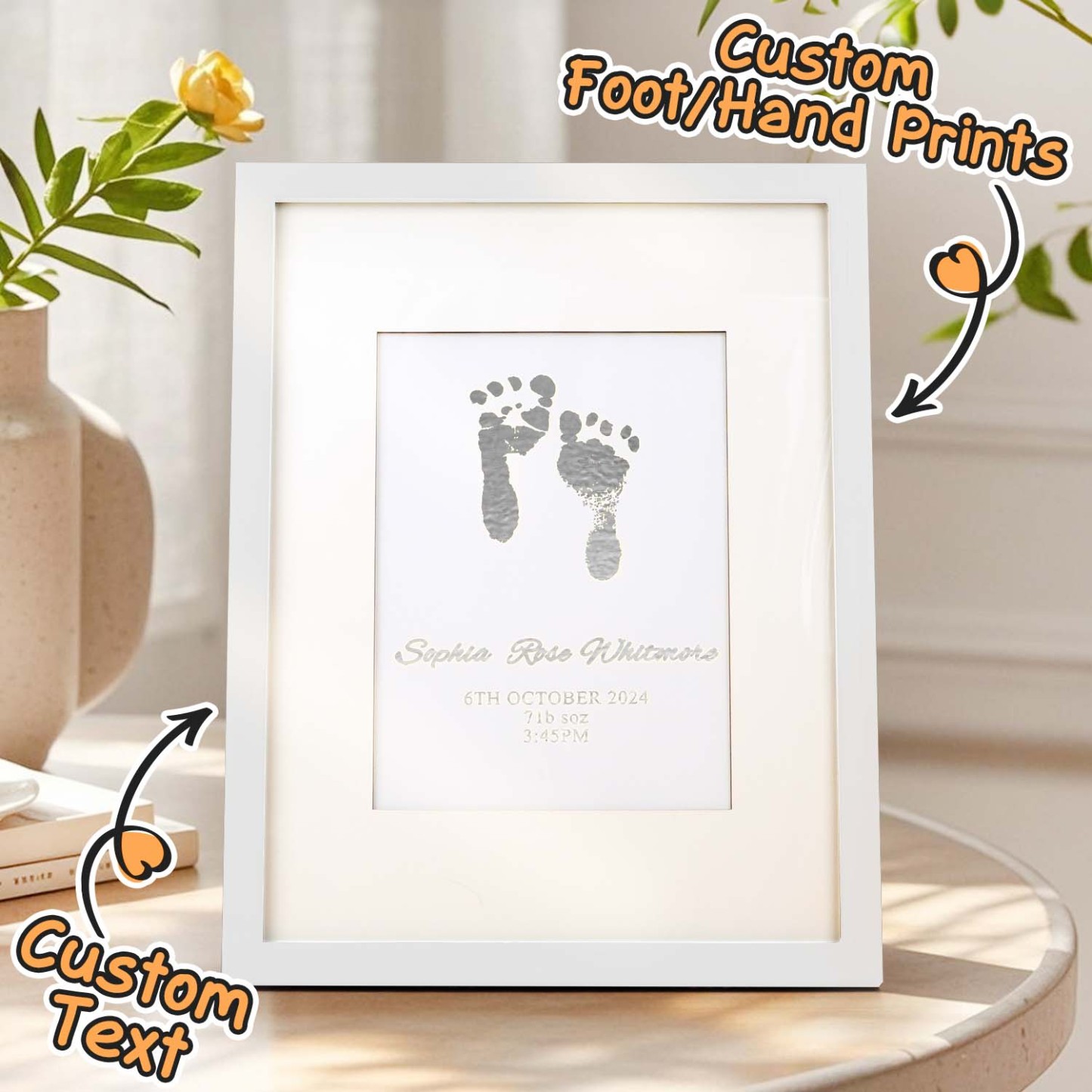 Personalised Foiled Baby Hand & Footprint Artwork A Good Gift - soufeelmy