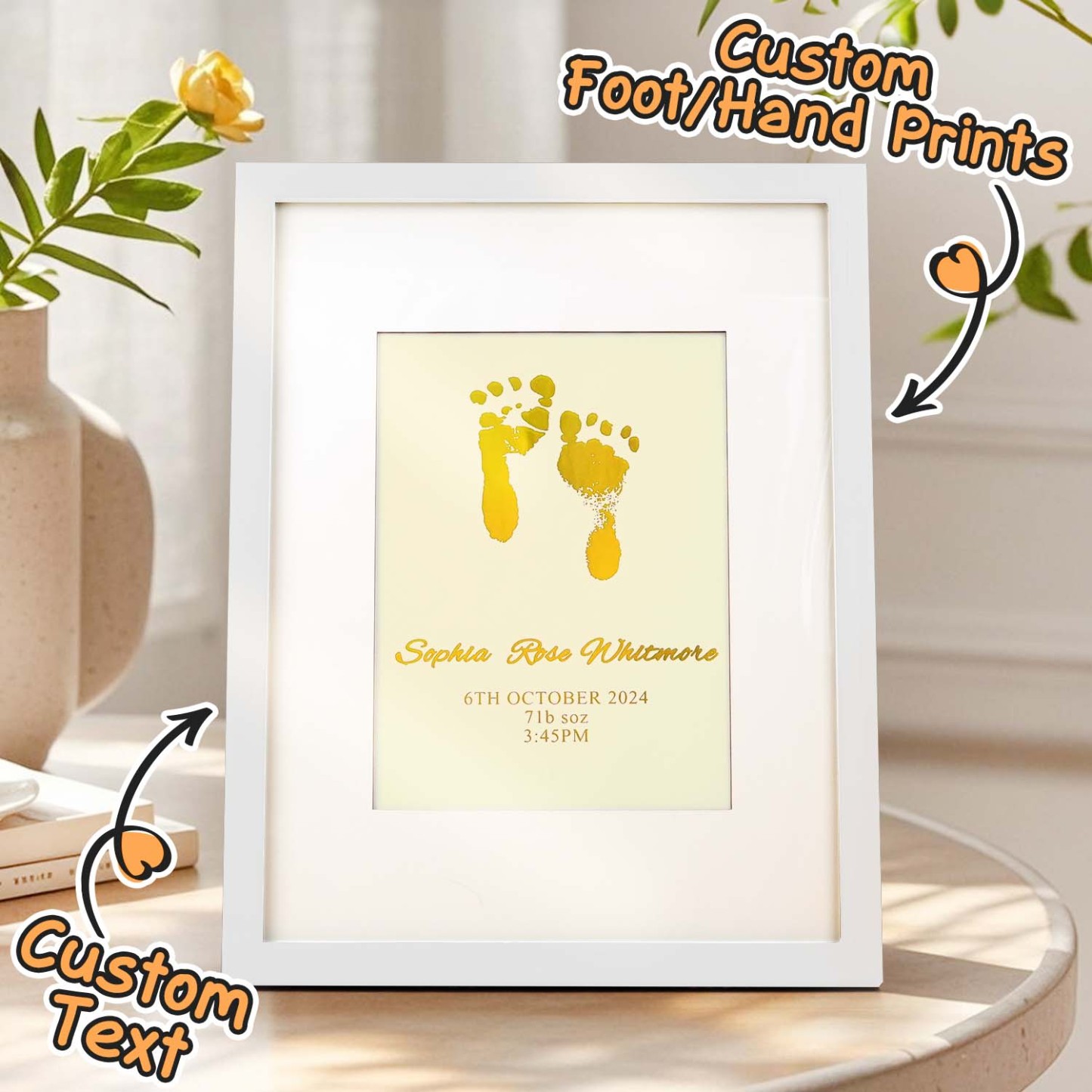 Personalised Foiled Baby Hand & Footprint Artwork A Good Gift - soufeelmy