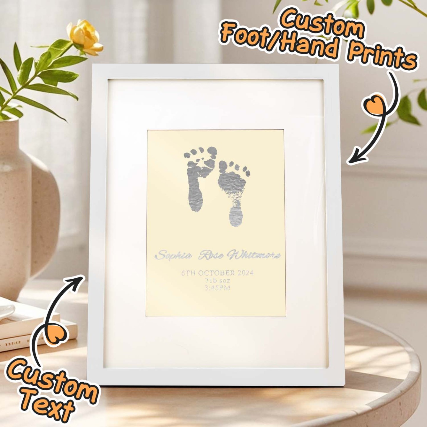 Personalised Foiled Baby Hand & Footprint Artwork A Good Gift - soufeelmy