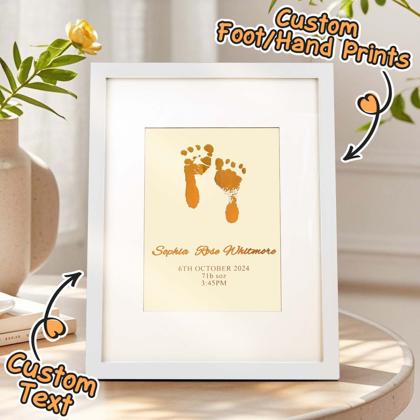Personalised Foiled Baby Hand & Footprint Artwork A Good Gift - soufeelmy