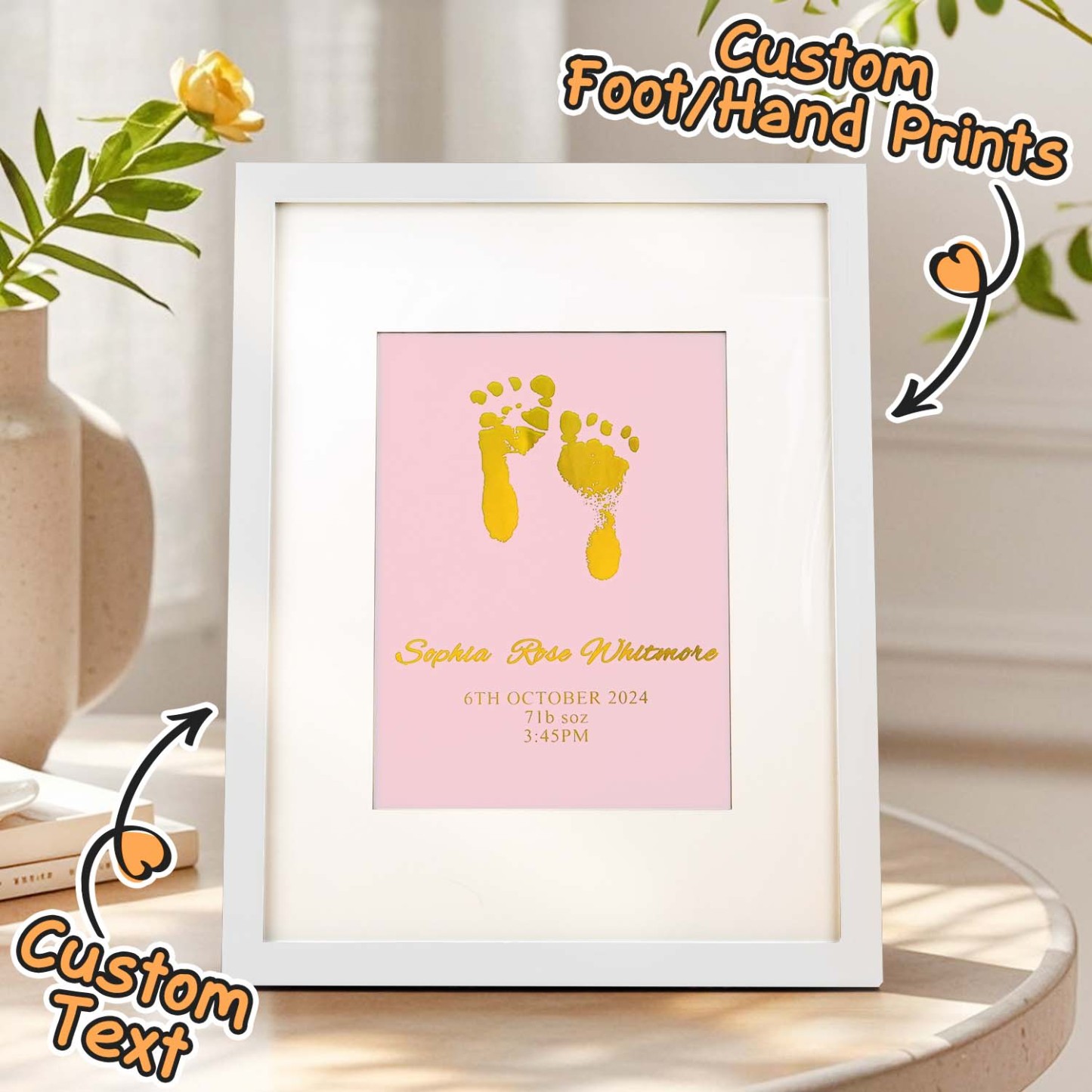 Personalised Foiled Baby Hand & Footprint Artwork A Good Gift - soufeelmy