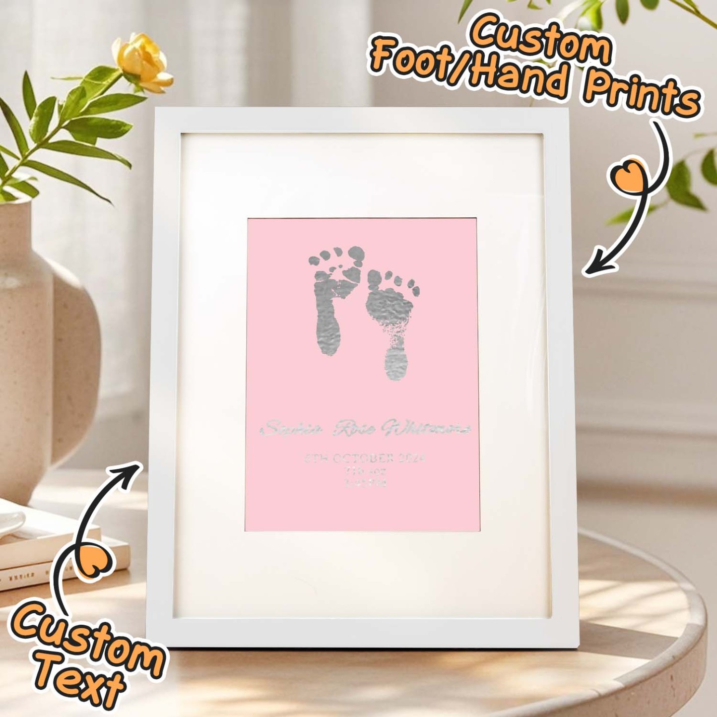 Personalised Foiled Baby Hand & Footprint Artwork A Good Gift - soufeelmy