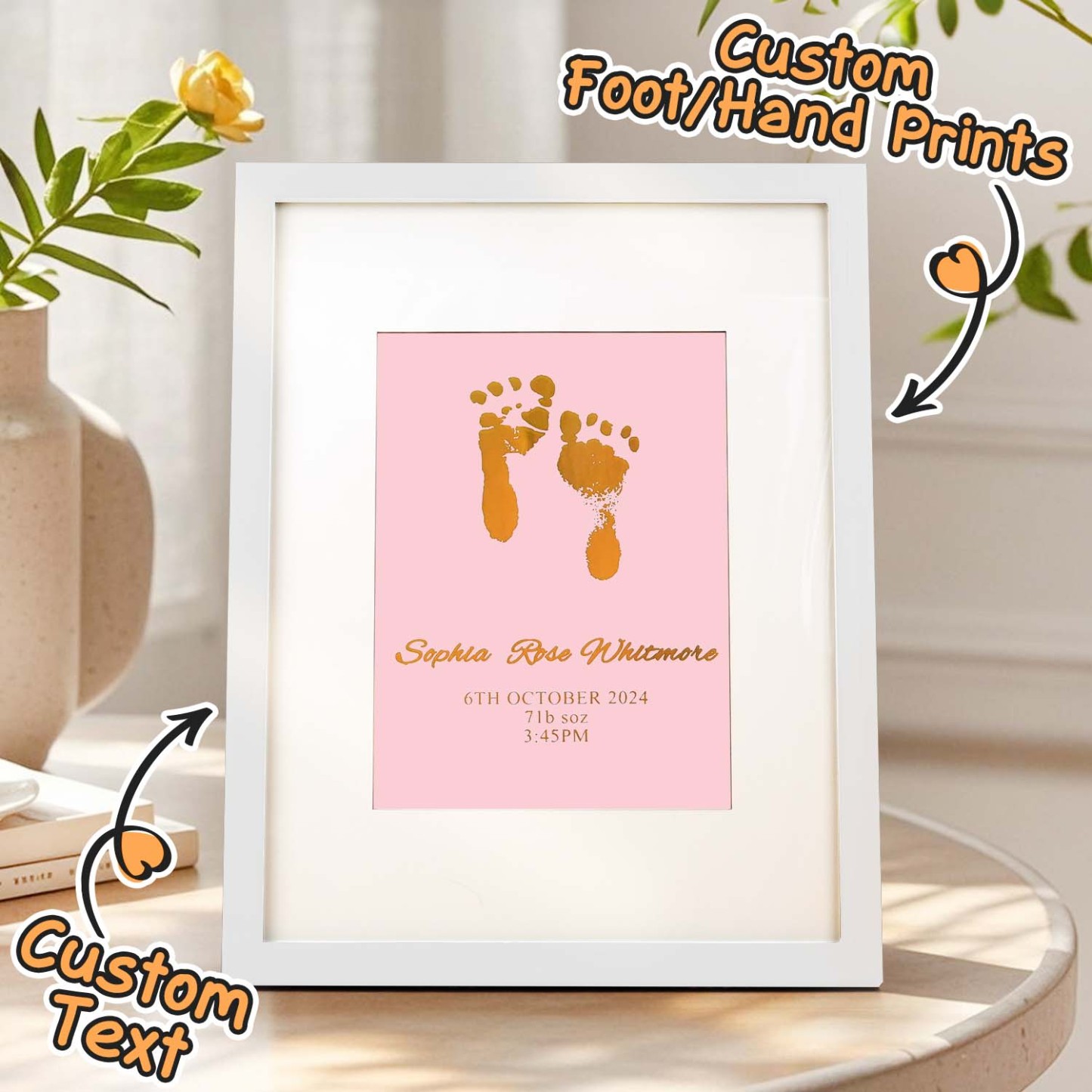 Personalised Foiled Baby Hand & Footprint Artwork A Good Gift - soufeelmy